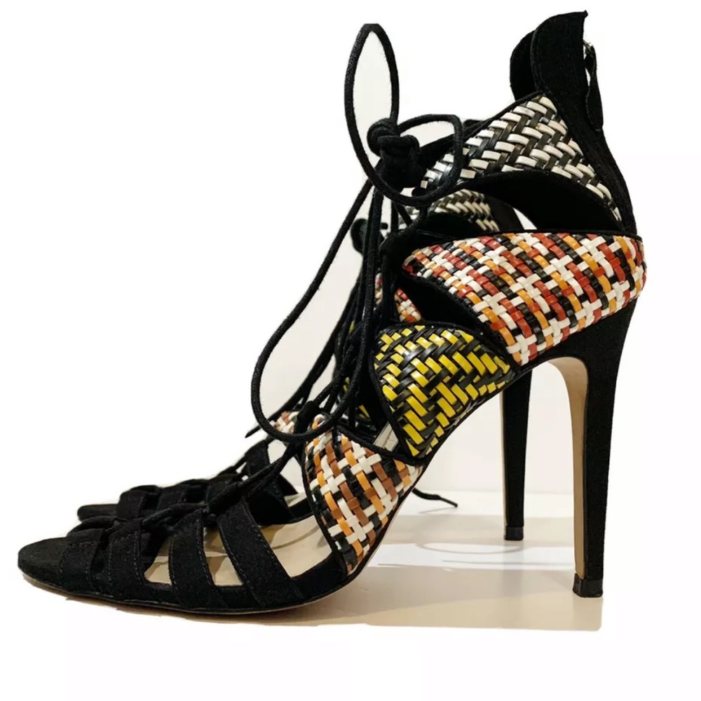 ZARA Woven Multicolored Suede Lace Up Heels 11/41